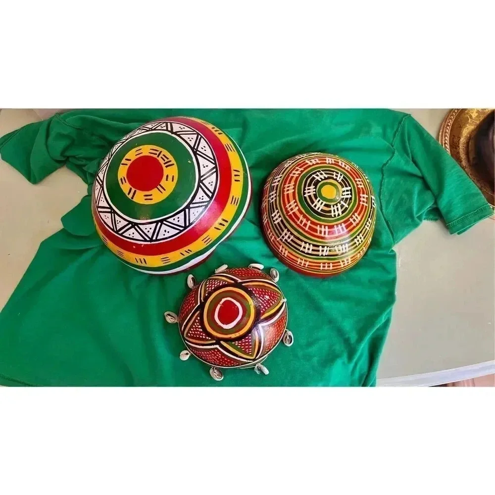 Vintage Set of 3 Wall Hanging Bowls Gourd Colorful handpainted Aztec Tribal Them